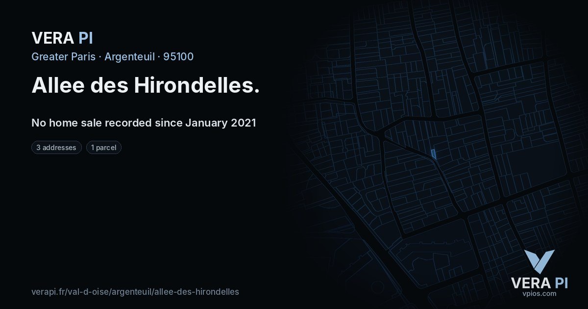 Allee des Hirondelles, Argenteuil at night – every parcel coloured by the prices around it, the street's own parcels lit