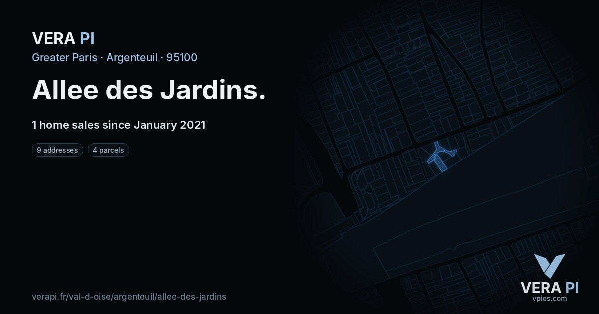 Allee des Jardins, Argenteuil at night – every parcel coloured by the prices around it, the street's own parcels lit