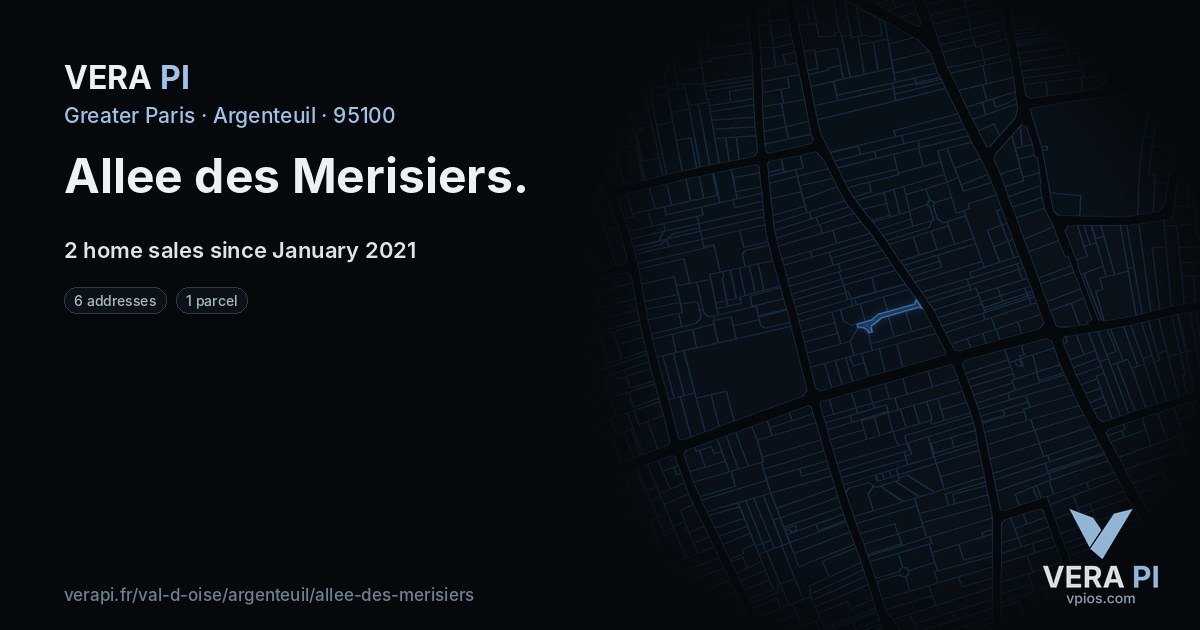 Allee des Merisiers, Argenteuil at night – every parcel coloured by the prices around it, the street's own parcels lit