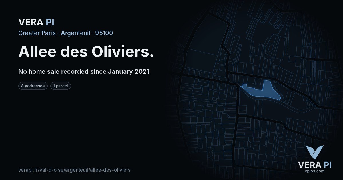 Allee des Oliviers, Argenteuil at night – every parcel coloured by the prices around it, the street's own parcels lit