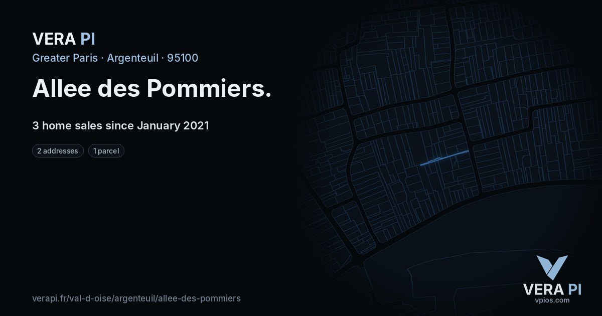Allee des Pommiers, Argenteuil at night – every parcel coloured by the prices around it, the street's own parcels lit