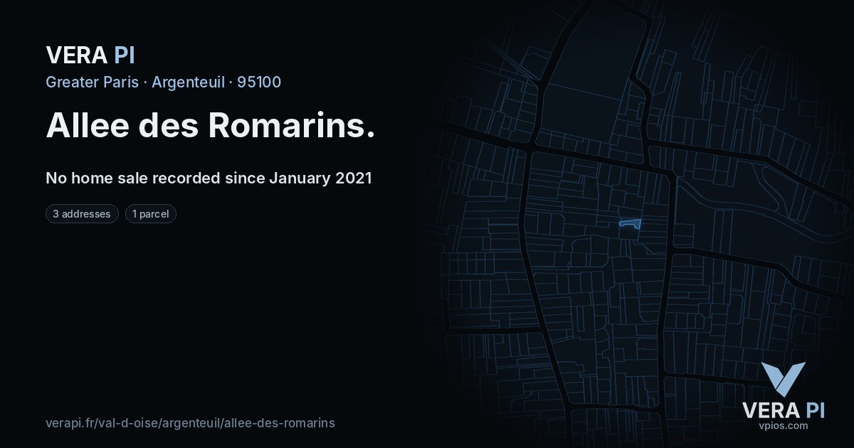 Allee des Romarins, Argenteuil at night – every parcel coloured by the prices around it, the street's own parcels lit