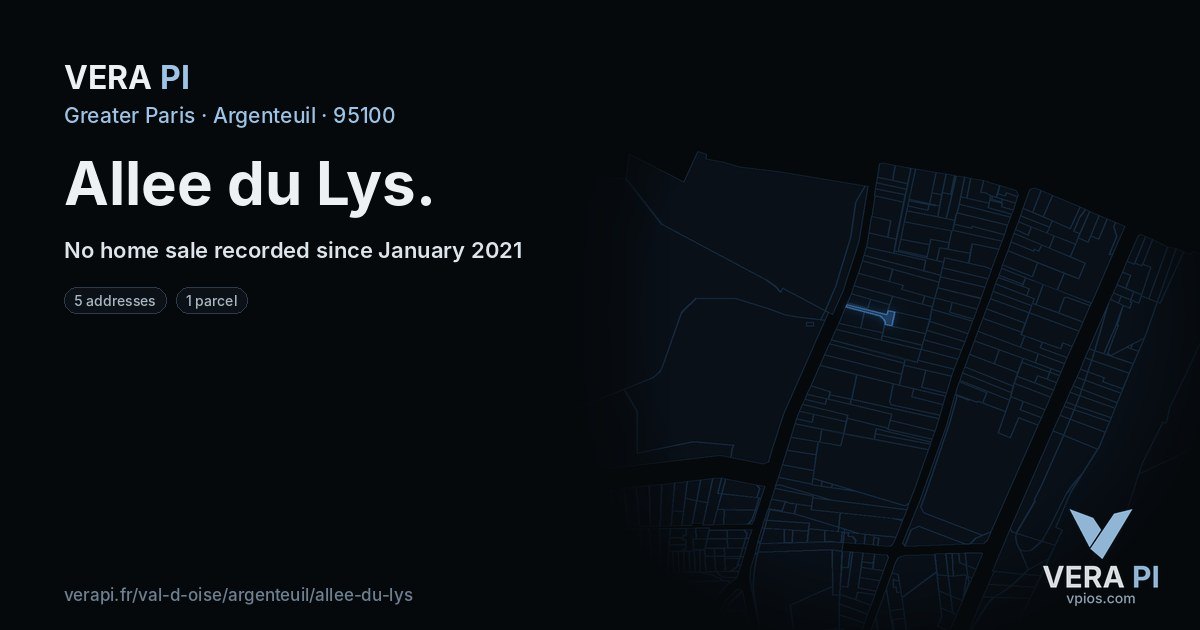 Allee du Lys, Argenteuil at night – every parcel coloured by the prices around it, the street's own parcels lit