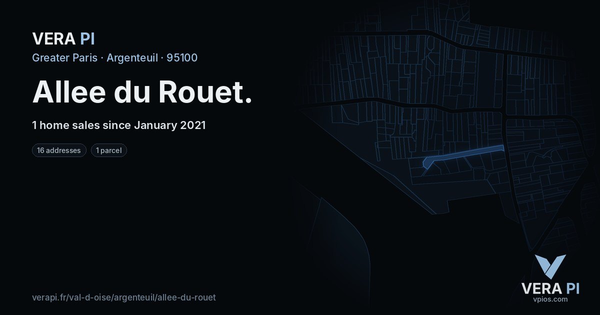 Allee du Rouet, Argenteuil at night – every parcel coloured by the prices around it, the street's own parcels lit