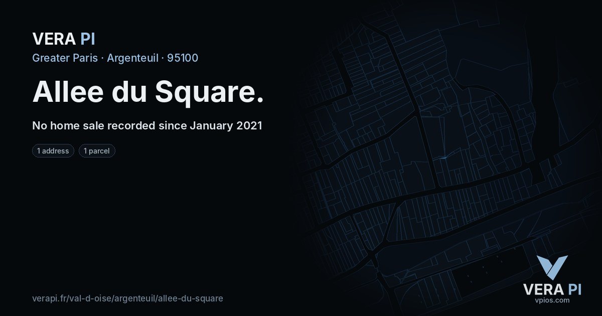 Allee du Square, Argenteuil at night – every parcel coloured by the prices around it, the street's own parcels lit
