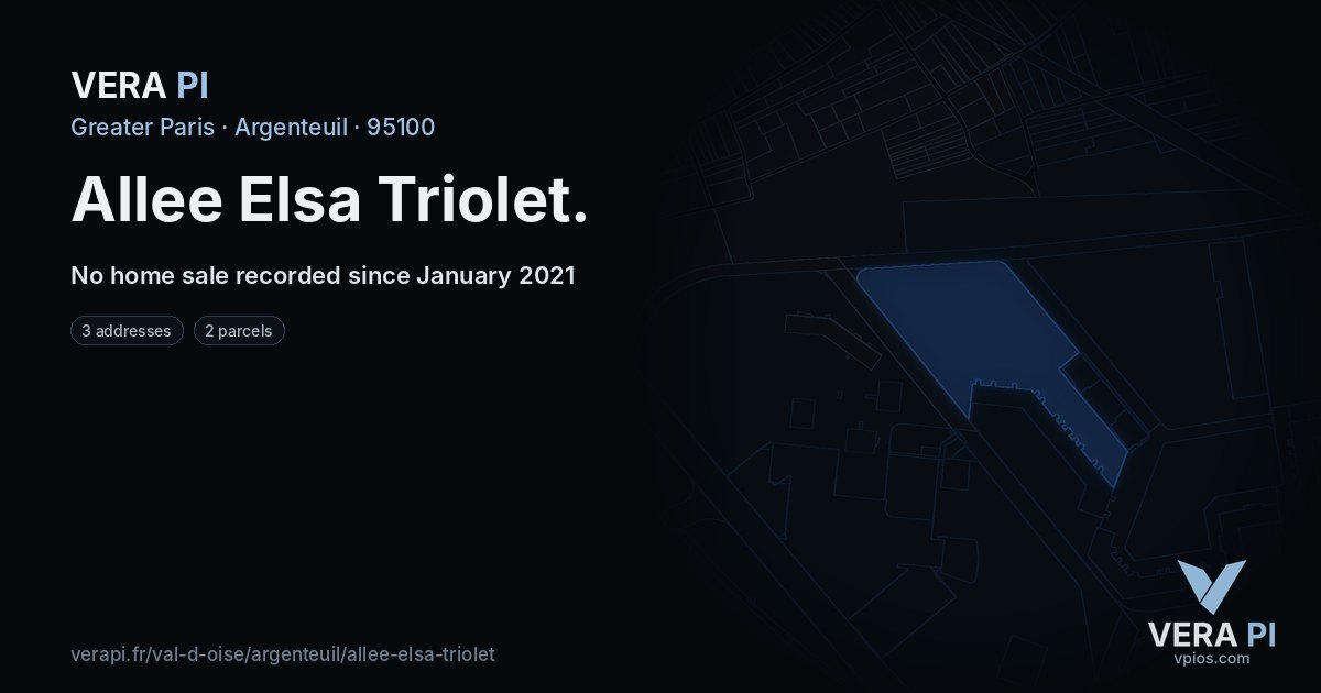 Allee Elsa Triolet, Argenteuil at night – every parcel coloured by the prices around it, the street's own parcels lit