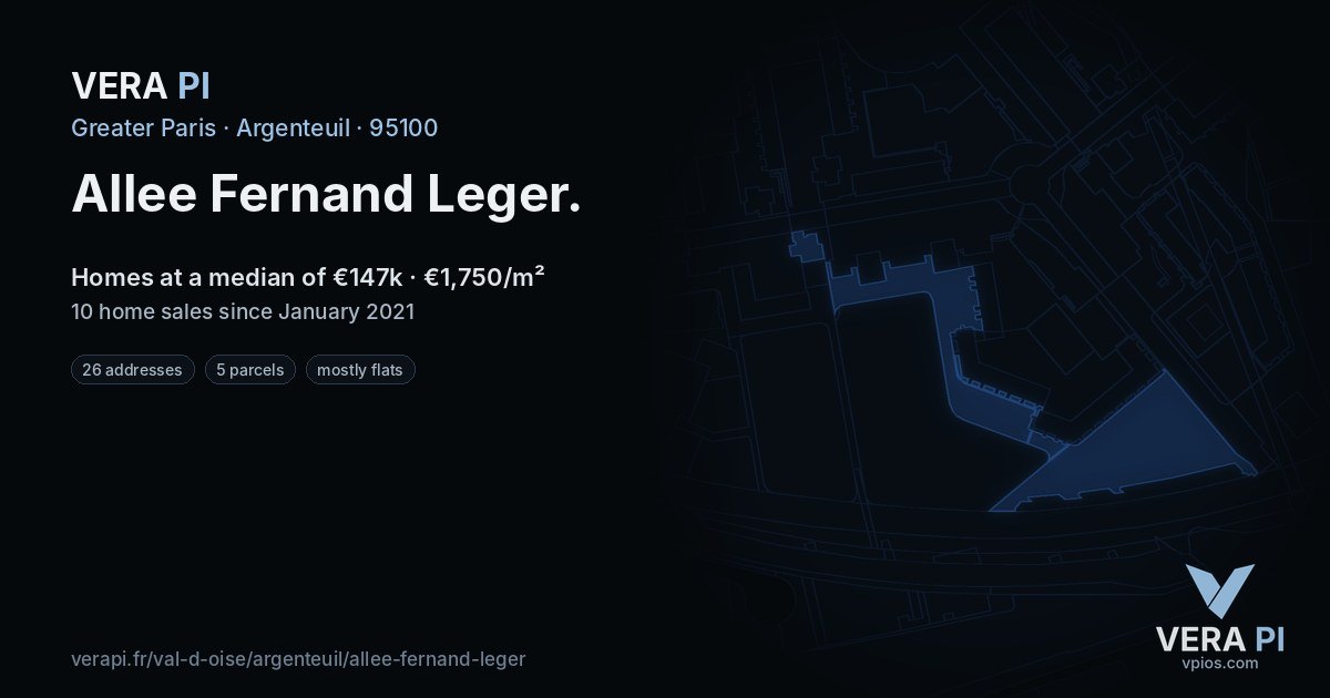 Allee Fernand Leger, Argenteuil at night – every parcel coloured by the prices around it, the street's own parcels lit