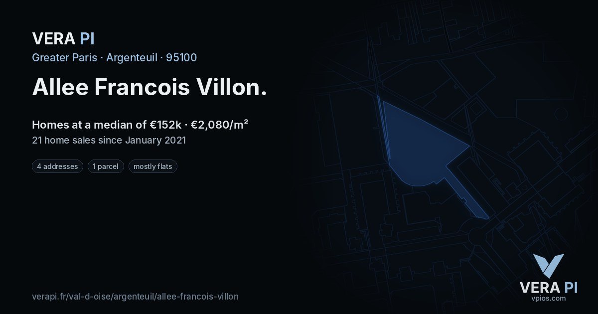 Allee Francois Villon, Argenteuil at night – every parcel coloured by the prices around it, the street's own parcels lit
