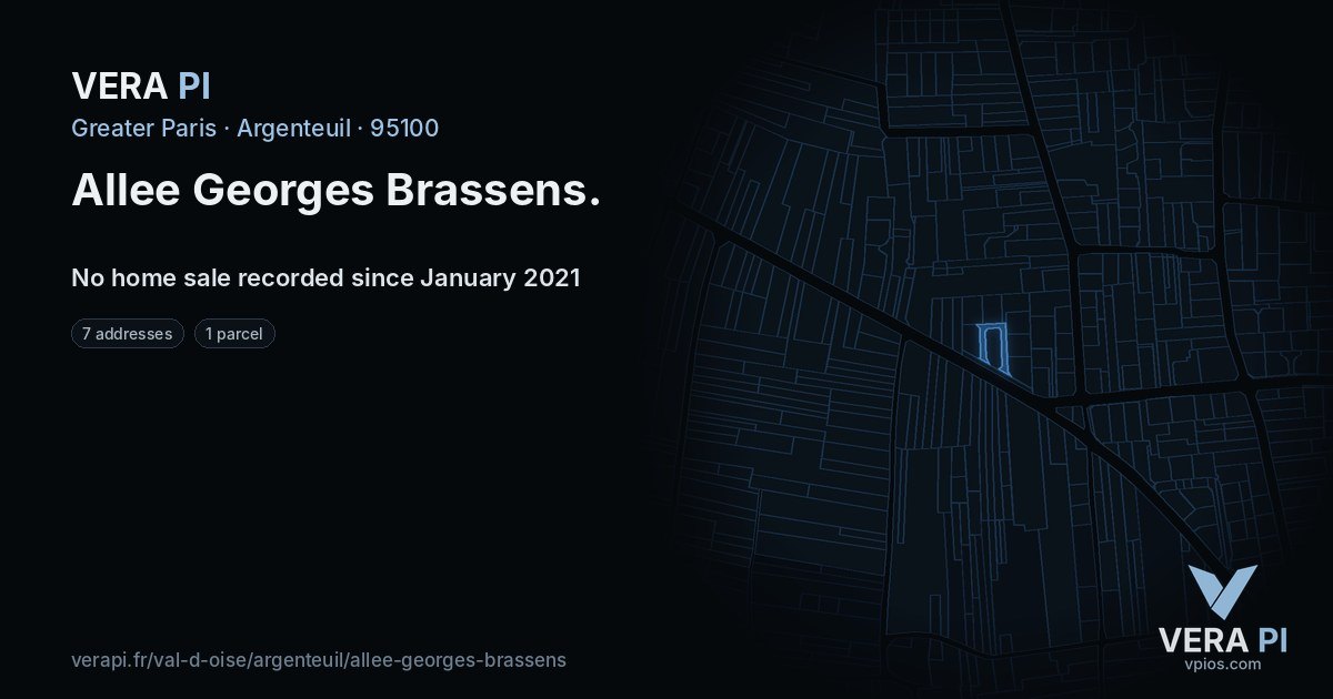Allee Georges Brassens, Argenteuil at night – every parcel coloured by the prices around it, the street's own parcels lit