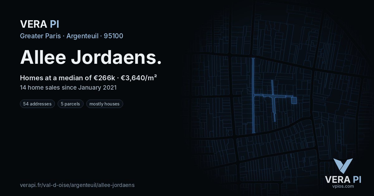 Allee Jordaens, Argenteuil at night – every parcel coloured by the prices around it, the street's own parcels lit