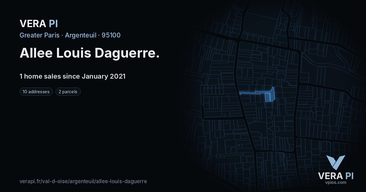 Allee Louis Daguerre, Argenteuil at night – every parcel coloured by the prices around it, the street's own parcels lit