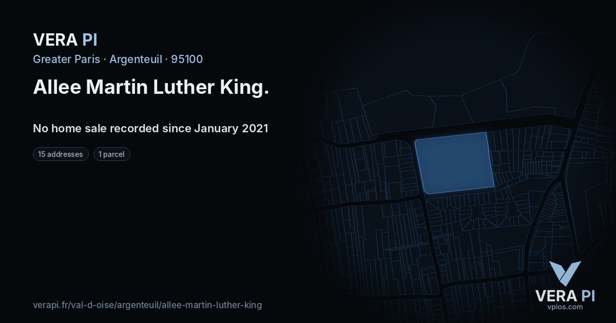 Allee Martin Luther King, Argenteuil at night – every parcel coloured by the prices around it, the street's own parcels lit