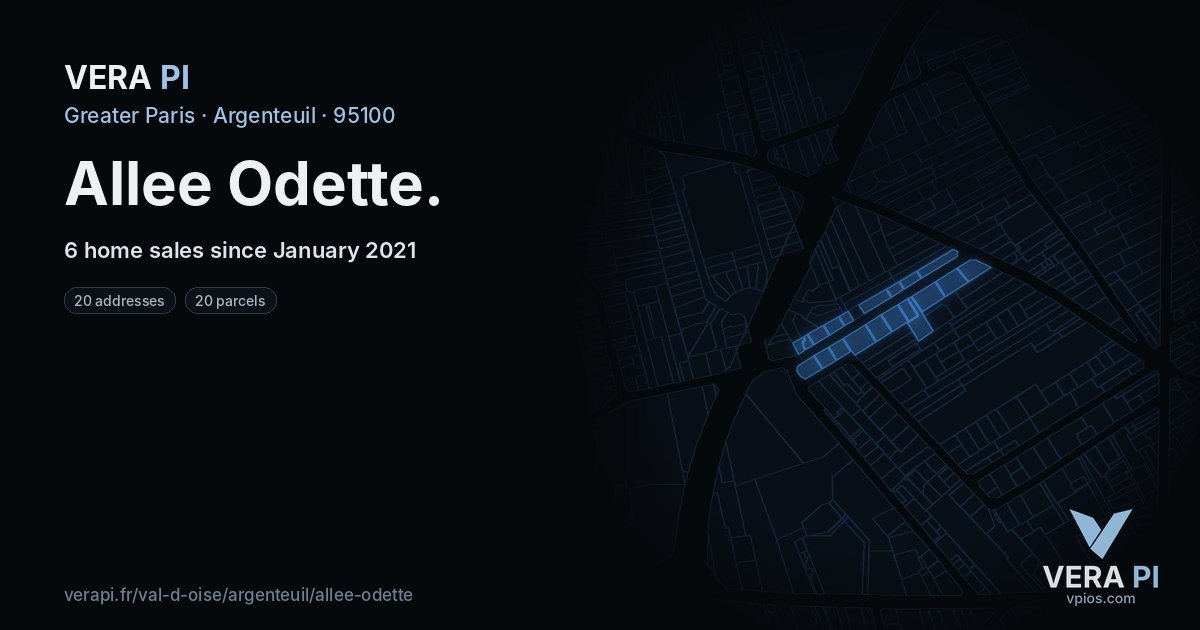 Allee Odette, Argenteuil at night – every parcel coloured by the prices around it, the street's own parcels lit