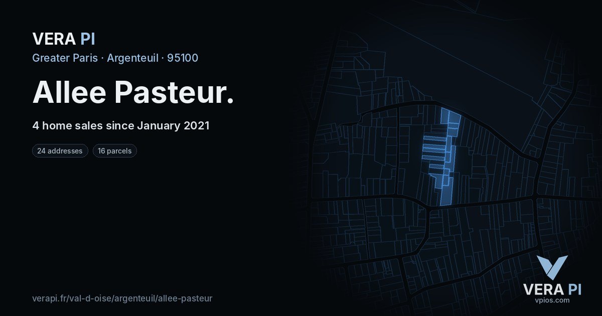 Allee Pasteur, Argenteuil at night – every parcel coloured by the prices around it, the street's own parcels lit