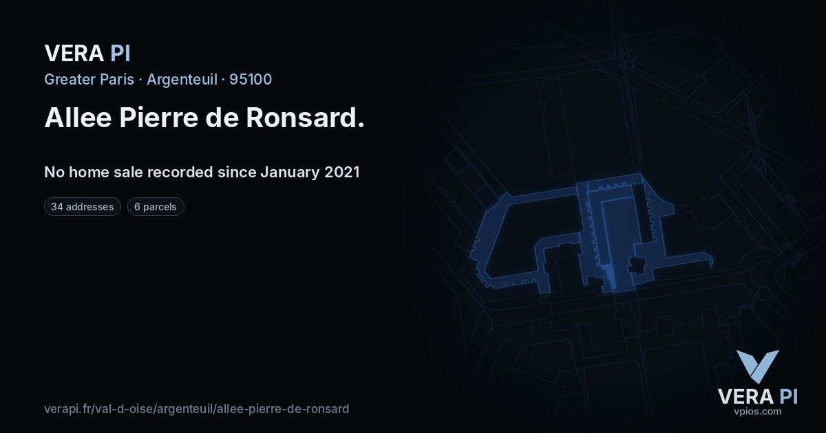 Allee Pierre de Ronsard, Argenteuil at night – every parcel coloured by the prices around it, the street's own parcels lit