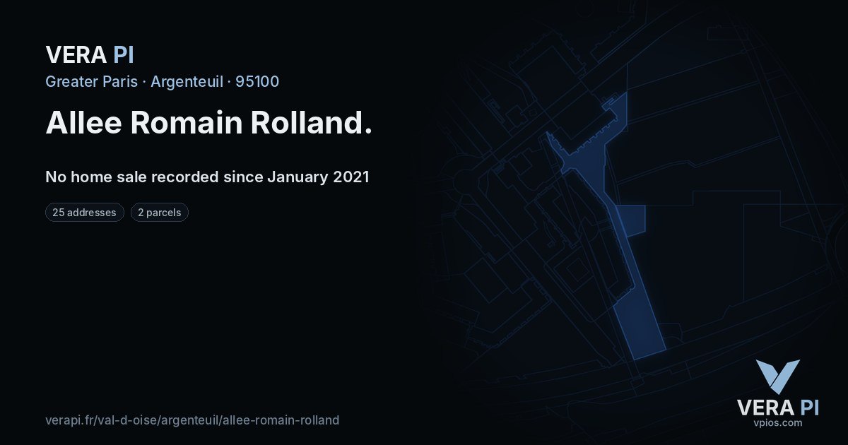 Allee Romain Rolland, Argenteuil at night – every parcel coloured by the prices around it, the street's own parcels lit