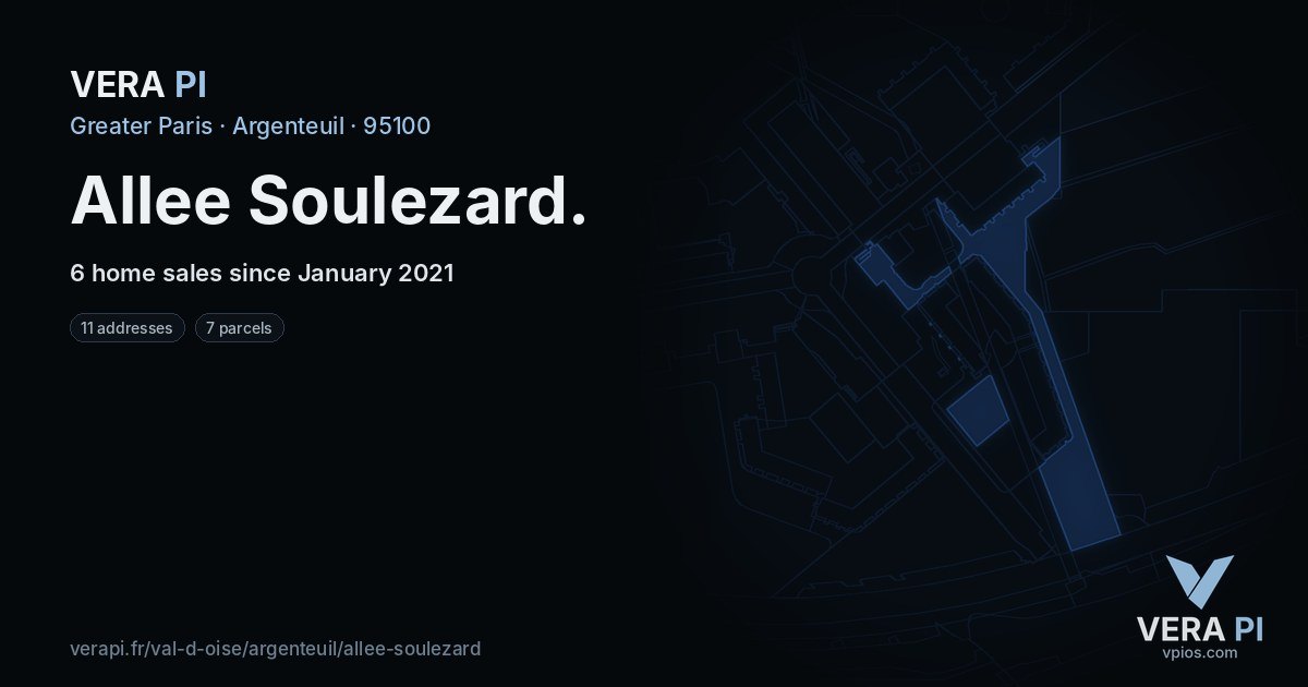 Allee Soulezard, Argenteuil at night – every parcel coloured by the prices around it, the street's own parcels lit