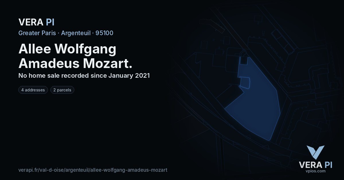 Allee Wolfgang Amadeus Mozart, Argenteuil at night – every parcel coloured by the prices around it, the street's own parcels lit