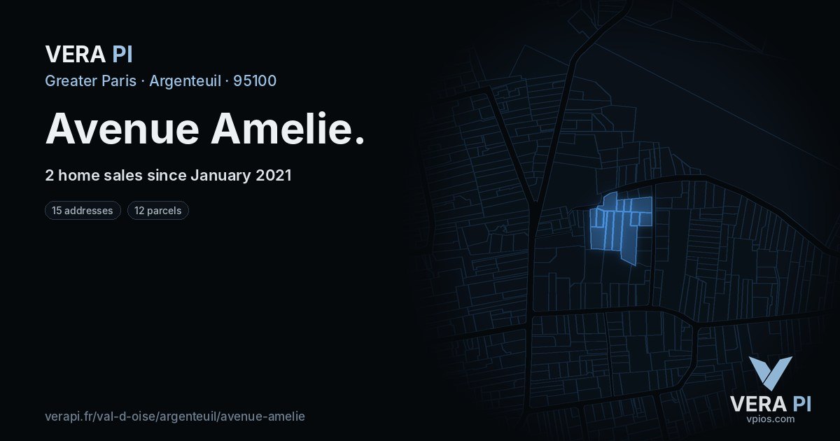 Avenue Amelie, Argenteuil at night – every parcel coloured by the prices around it, the street's own parcels lit