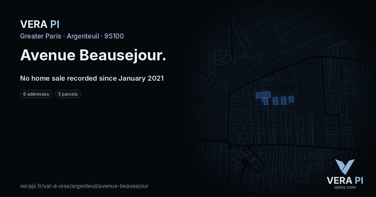 Avenue Beausejour, Argenteuil at night – every parcel coloured by the prices around it, the street's own parcels lit