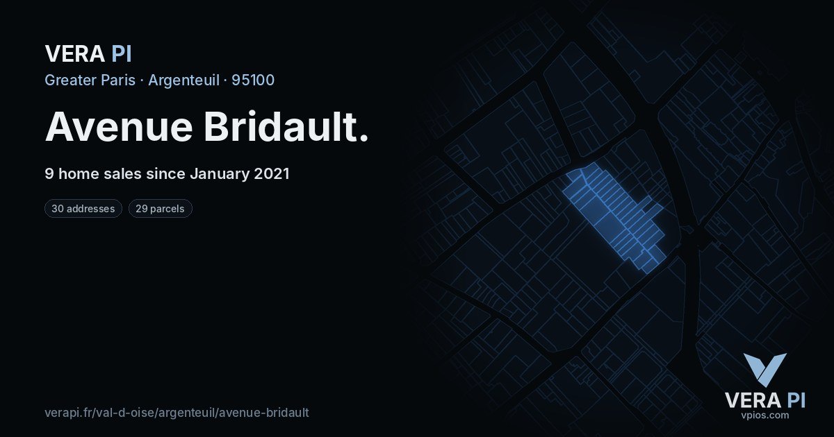 Avenue Bridault, Argenteuil at night – every parcel coloured by the prices around it, the street's own parcels lit