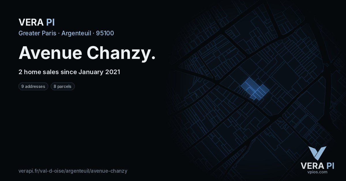 Avenue Chanzy, Argenteuil at night – every parcel coloured by the prices around it, the street's own parcels lit