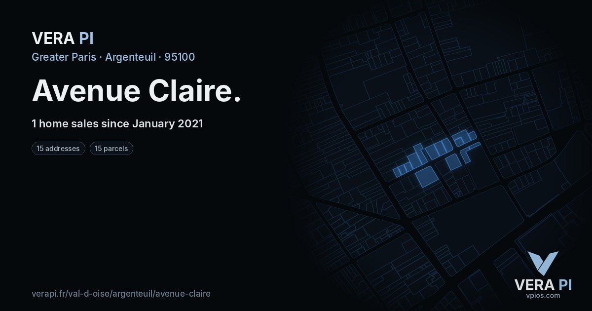 Avenue Claire, Argenteuil at night – every parcel coloured by the prices around it, the street's own parcels lit