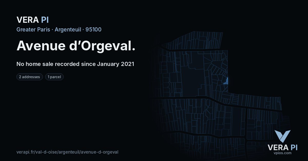 Avenue d’Orgeval, Argenteuil at night – every parcel coloured by the prices around it, the street's own parcels lit