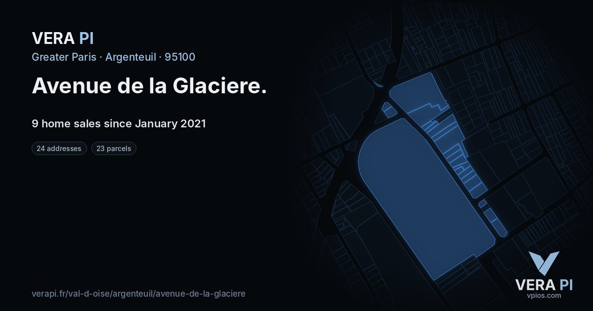 Avenue de la Glaciere, Argenteuil at night – every parcel coloured by the prices around it, the street's own parcels lit