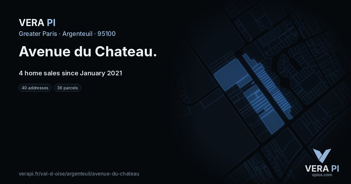 Avenue du Chateau, Argenteuil at night – every parcel coloured by the prices around it, the street's own parcels lit