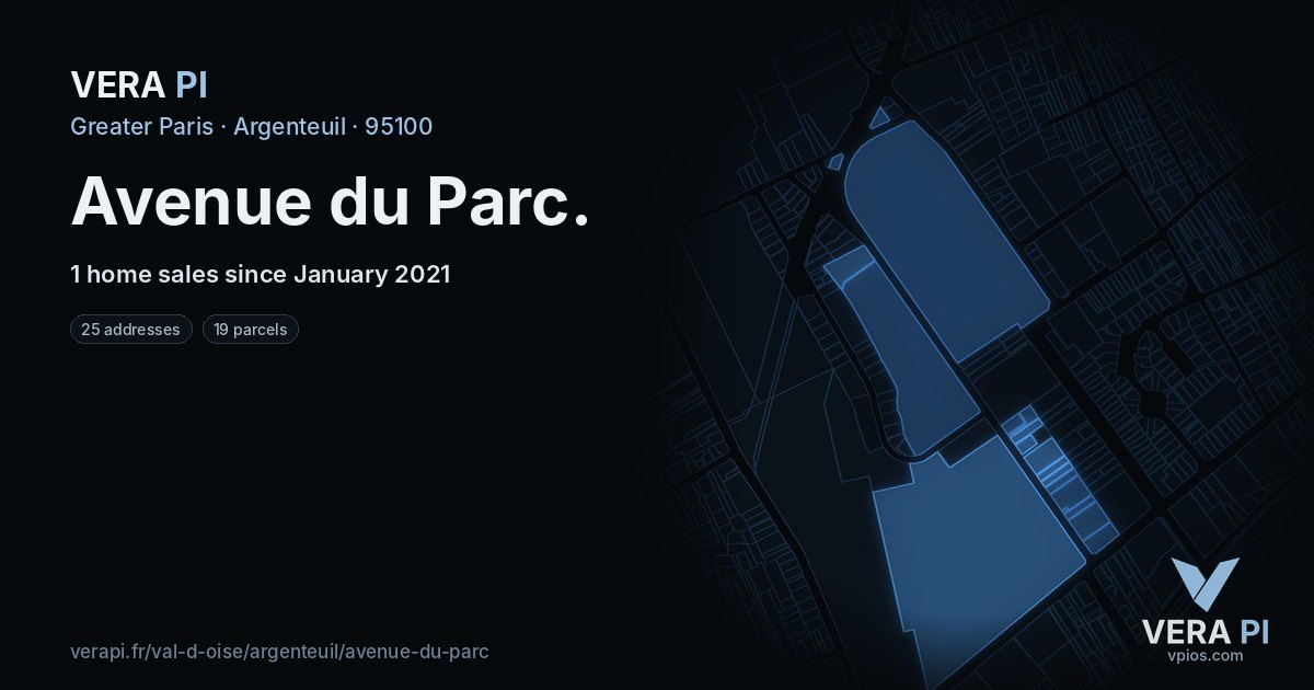 Avenue du Parc, Argenteuil at night – every parcel coloured by the prices around it, the street's own parcels lit