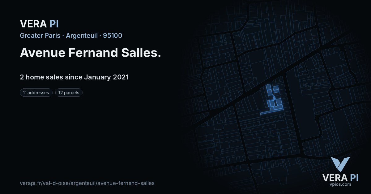 Avenue Fernand Salles, Argenteuil at night – every parcel coloured by the prices around it, the street's own parcels lit