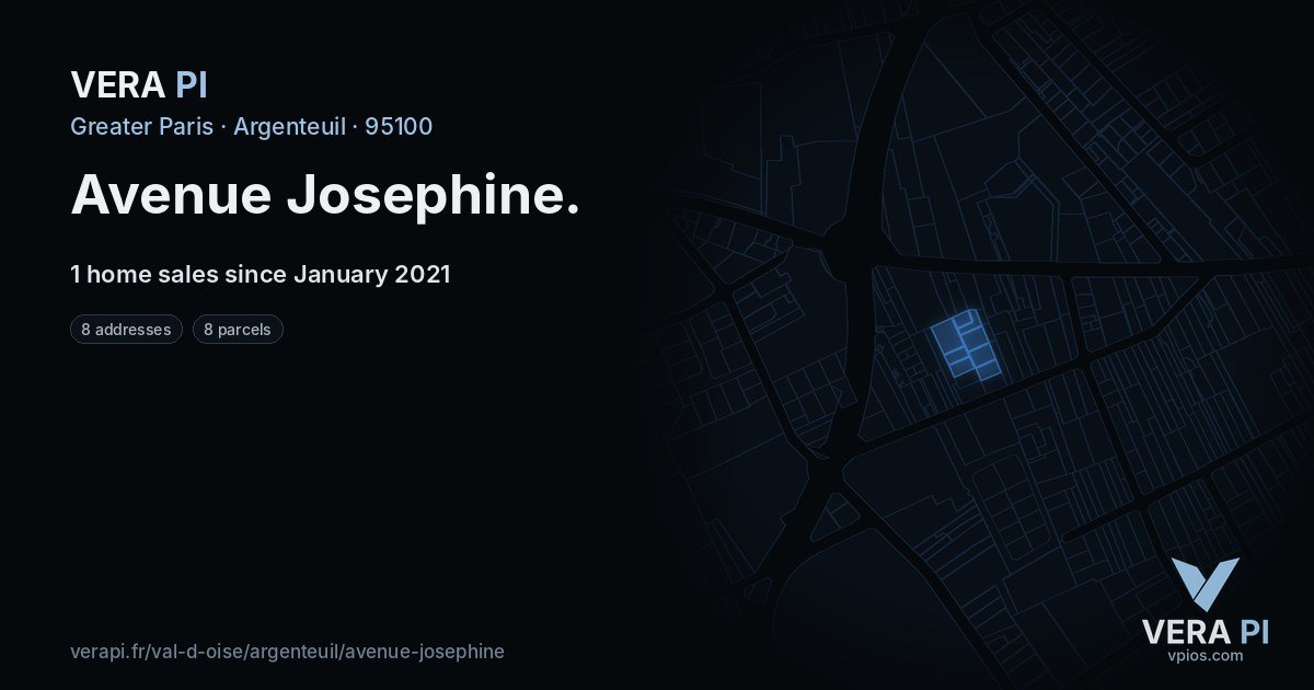 Avenue Josephine, Argenteuil at night – every parcel coloured by the prices around it, the street's own parcels lit