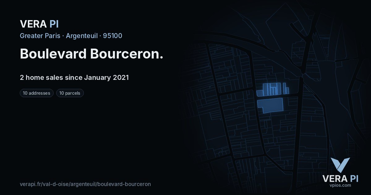 Boulevard Bourceron, Argenteuil at night – every parcel coloured by the prices around it, the street's own parcels lit