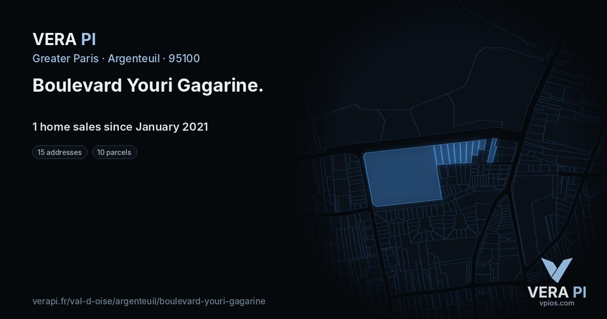 Boulevard Youri Gagarine, Argenteuil at night – every parcel coloured by the prices around it, the street's own parcels lit