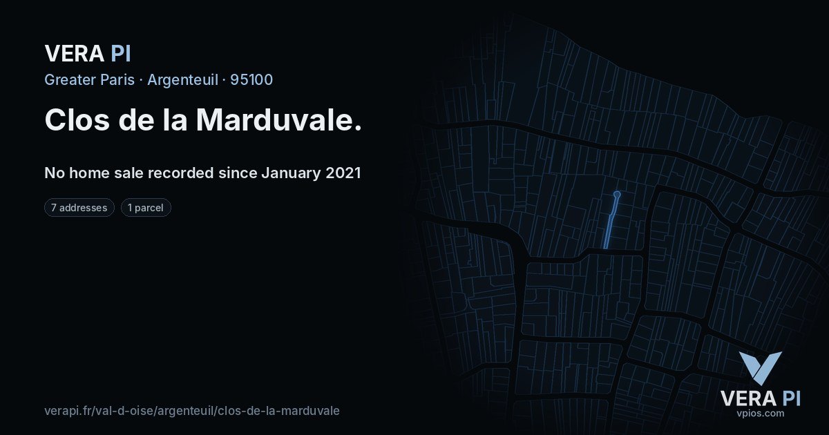 Clos de la Marduvale, Argenteuil at night – every parcel coloured by the prices around it, the street's own parcels lit