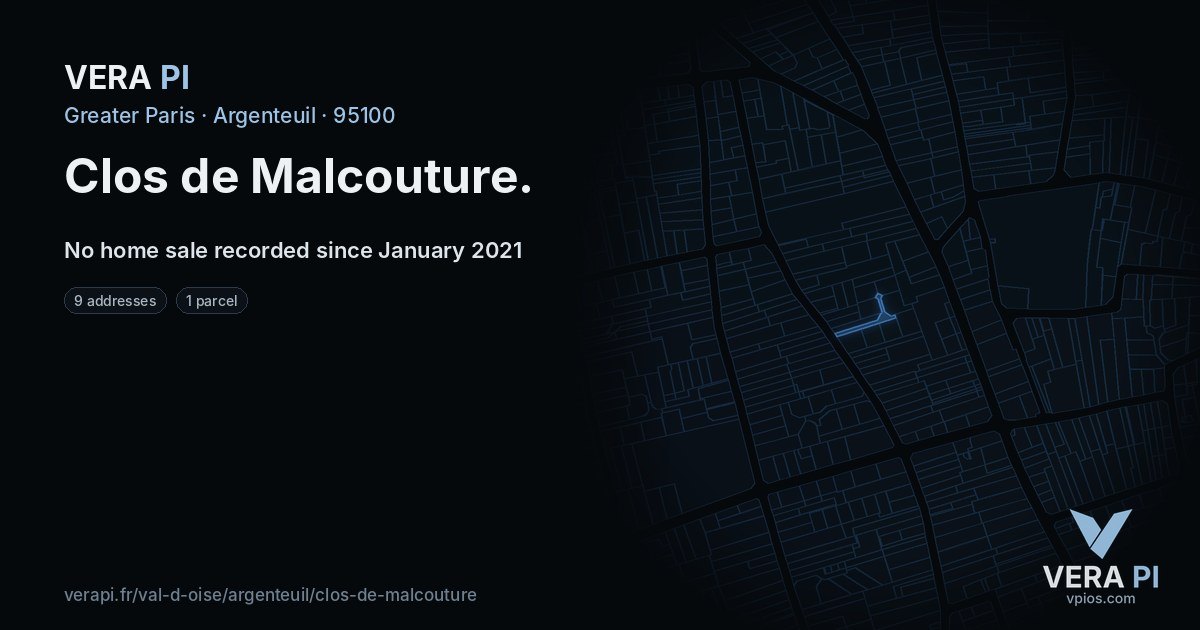 Clos de Malcouture, Argenteuil at night – every parcel coloured by the prices around it, the street's own parcels lit