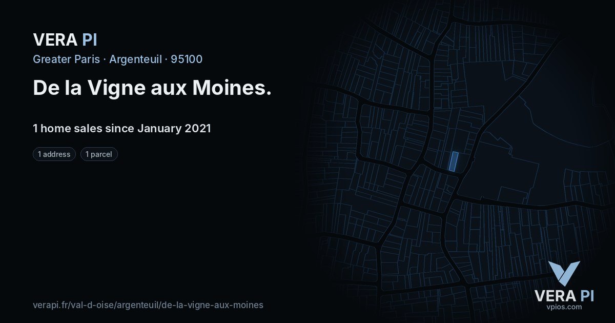 De la Vigne aux Moines, Argenteuil at night – every parcel coloured by the prices around it, the street's own parcels lit