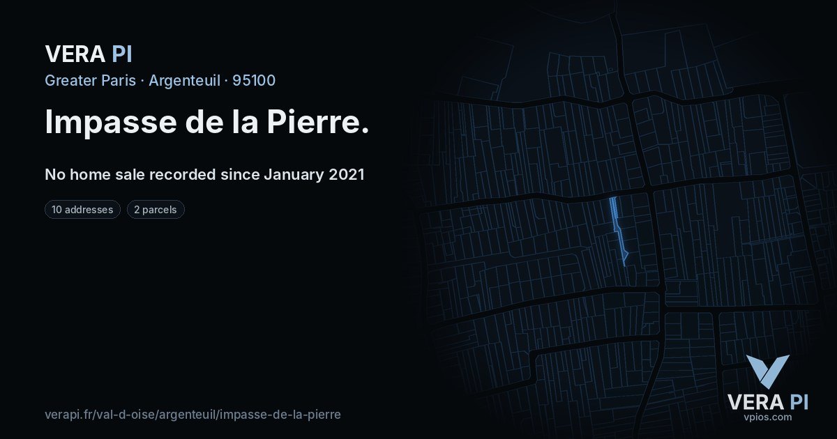 Impasse de la Pierre, Argenteuil at night – every parcel coloured by the prices around it, the street's own parcels lit