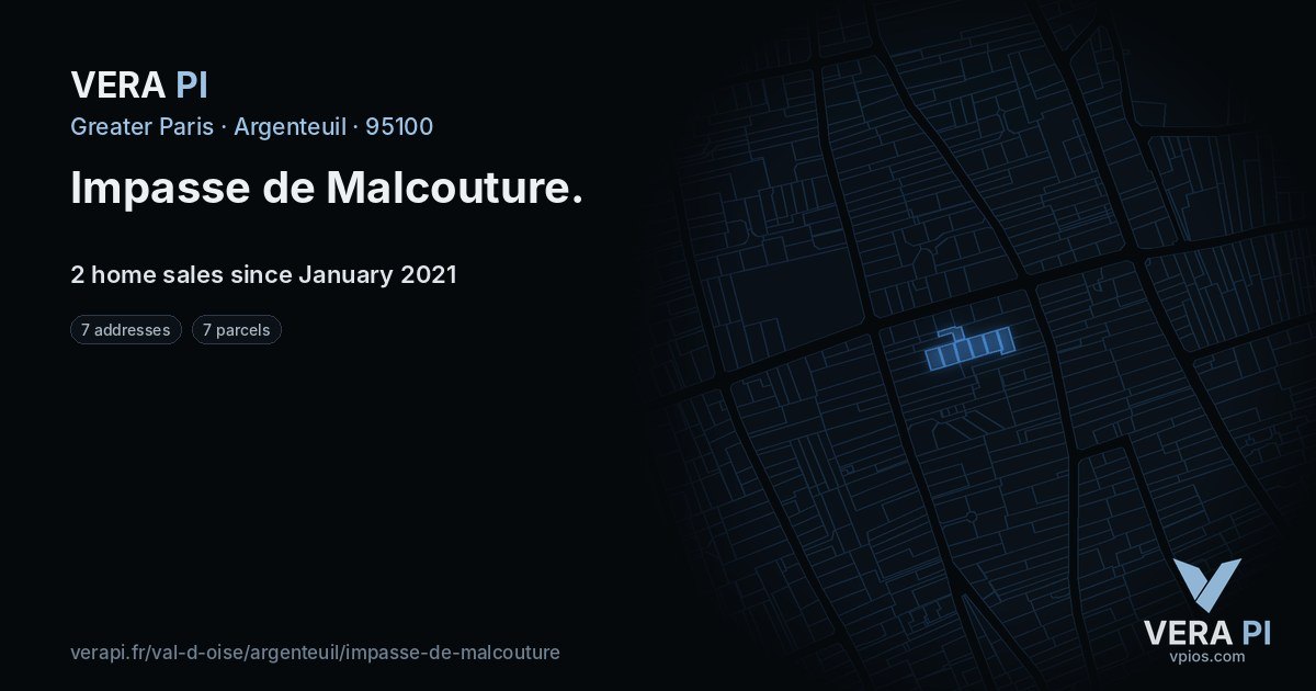 Impasse de Malcouture, Argenteuil at night – every parcel coloured by the prices around it, the street's own parcels lit
