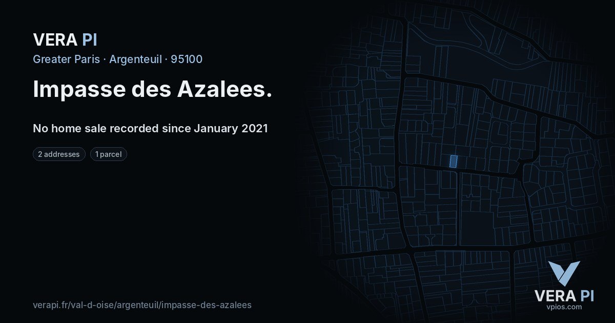 Impasse des Azalees, Argenteuil at night – every parcel coloured by the prices around it, the street's own parcels lit