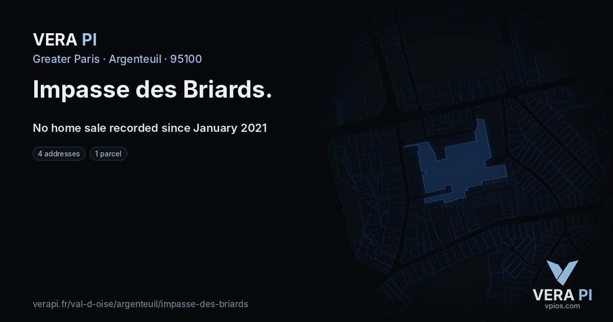Impasse des Briards, Argenteuil at night – every parcel coloured by the prices around it, the street's own parcels lit