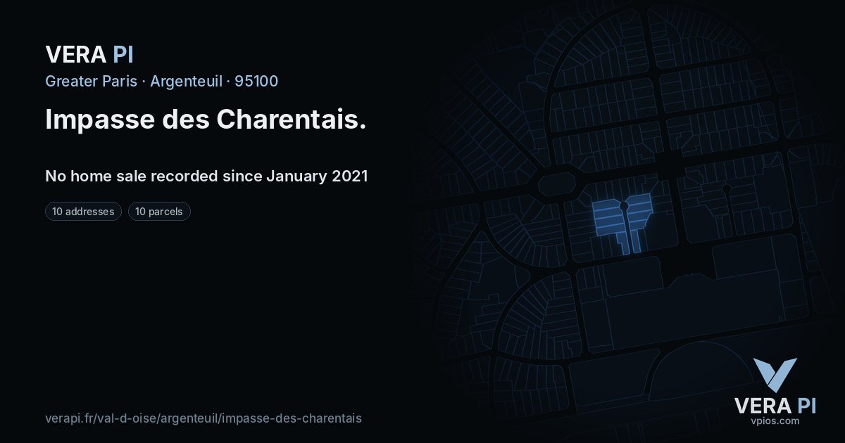 Impasse des Charentais, Argenteuil at night – every parcel coloured by the prices around it, the street's own parcels lit