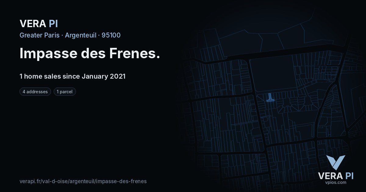 Impasse des Frenes, Argenteuil at night – every parcel coloured by the prices around it, the street's own parcels lit