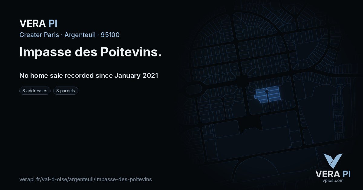 Impasse des Poitevins, Argenteuil at night – every parcel coloured by the prices around it, the street's own parcels lit
