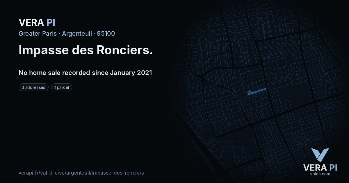 Impasse des Ronciers, Argenteuil at night – every parcel coloured by the prices around it, the street's own parcels lit