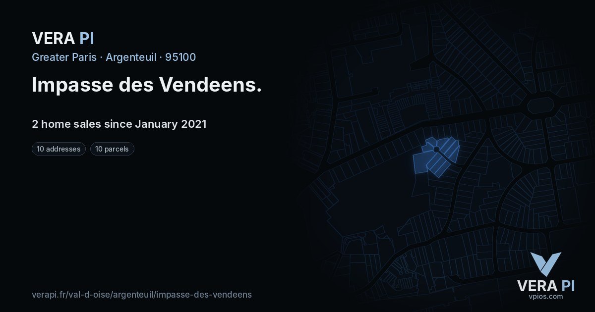 Impasse des Vendeens, Argenteuil at night – every parcel coloured by the prices around it, the street's own parcels lit