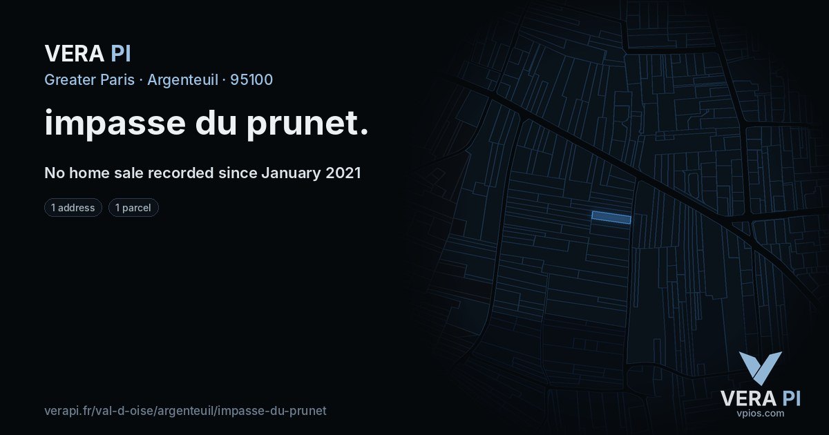 impasse du prunet, Argenteuil at night – every parcel coloured by the prices around it, the street's own parcels lit