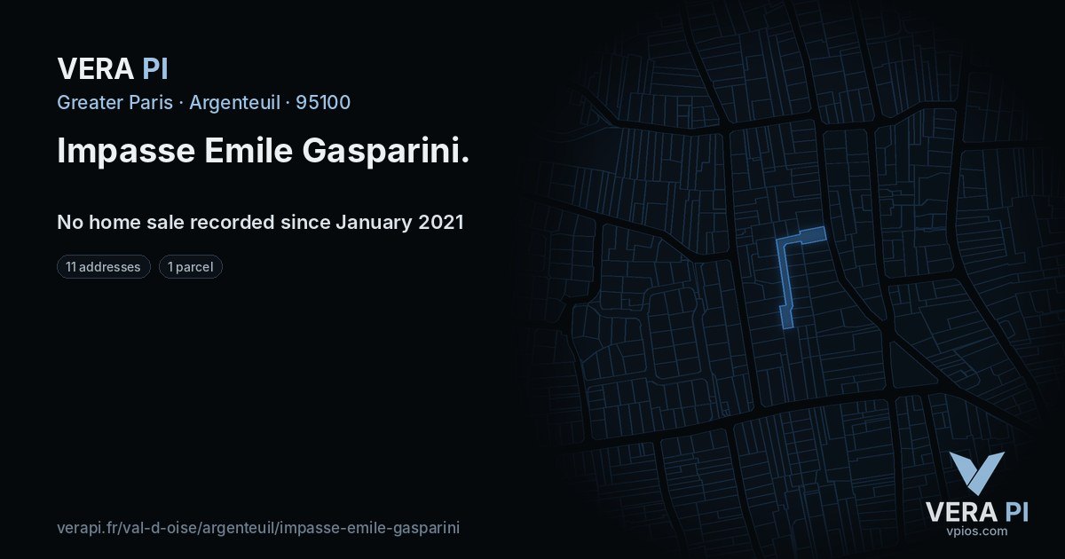 Impasse Emile Gasparini, Argenteuil at night – every parcel coloured by the prices around it, the street's own parcels lit