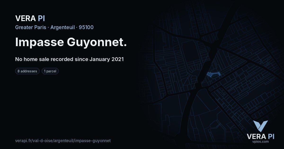 Impasse Guyonnet, Argenteuil at night – every parcel coloured by the prices around it, the street's own parcels lit